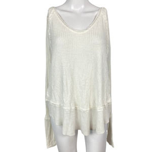 We the Free People Sweater Women Sz M White Knit Blouse Ruffle Bottom Scoop Neck